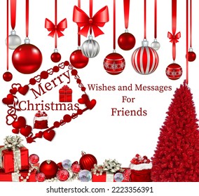 merry new holiday celebration winter card ornament year happy message text gift snow abstract decoration red festive white background. 