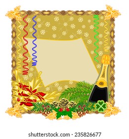 Merry New Year  happy gold background Vector illustration 