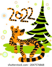 A merry New Year's set with the image of various animals and things in tiger costumes, a symbol of the coming year.