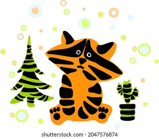 A merry New Year's set with the image of various animals and things in tiger costumes, a symbol of the coming year.