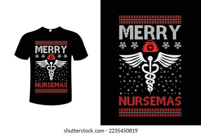 Merry Nursemas. Retro Christmas themed nurse t-shirt design vector for x mas party. Holiday Christmas Decoration Graphics Print. Christmas Nurse Quote and sayings for groovy style outfits