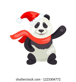 merry panda christmas. vector illustration