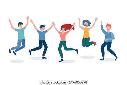 Happy Group People Jumping On White Stock Vector (Royalty Free ...