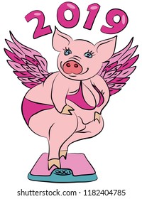 
Merry pig pegasus, symbol of the year 2019 - yellow earth pig, happy new year 2019, background for presentation, printing, website, banner, poster, calendar, picture, business card, notebook
