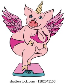 Merry pig pegasus, unicorn symbol of the year 2019 - yellow earth pig, happy new year 2019, background for presentation, printing, website, banner, poster, calendar, picture, business card, notebook