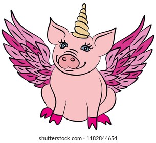 
Merry pig pegasus, unicorn symbol of the year 2019 - yellow earth pig, happy new year 2019, background for presentation, printing, website, banner, poster, calendar, picture, business card, notebook
