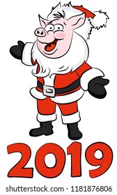 Merry pig, symbol of the year 2019 - yellow earth pig, happy new year 2019, background for presentation, printing, website, banner, poster, calendar, background for picture, business card, notebook