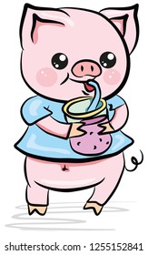 Merry pig, symbol of the year 2019 - yellow earth pig, coloring happy new year 2019, background for presentation, printing, website, banner, poster, calendar,  for picture, business card, notebook