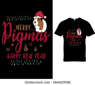 Merry Pigmas. Guinea pig quote custom graphic typography t-shirt design template vector.Premium quality logo concept illustration