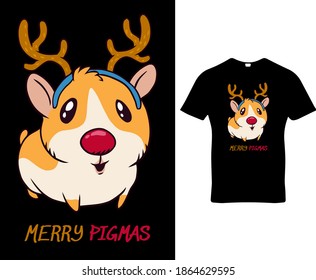 Merry Pigmas. Guinea pig quote custom graphic typography t-shirt design template vector.Premium quality logo concept illustration