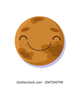 Merry planet Mercury with a smile. Isolated vector image of planet Mercury on white background