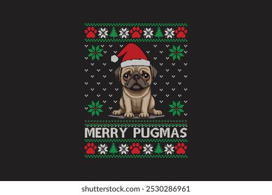  Merry Pugmas, Navidades feas camiseta suéter Diseño de patrón