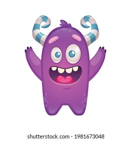 Merry purple monster with horns cartoon icon vector illustration