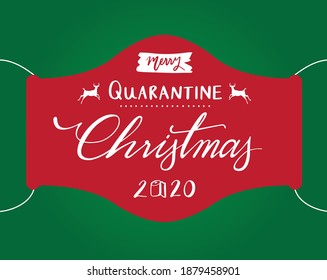 Merry quarantine Christmas 2020 text on red mask background