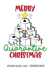 Merry Quarntine Christmas -  Toilet paper christmas tree. Funny greeting card for Christmas in covid-19 pandemic self isolated period.  