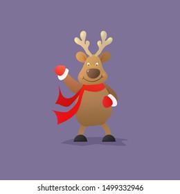 Merry reindeer waving. Happy reindeer. Christmas Eve - Vector