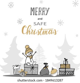 Merry and safe Christmas. Doodle style illustration. Perfect for christmas banner ou background.