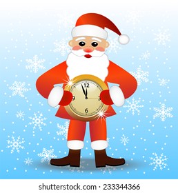 merry Santa claus with a clock,vector illustration