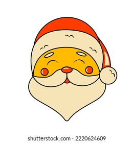 Merry Santa Claus in Red Hat Christmas Sticker in Retro Groovy Style