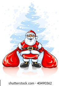 Feliz Papá Noel con dos sacos de regalos de Navidad - ilustración vectorial