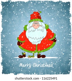 Merry Santa Claus. Vintage christmas background. Vector Illustration.