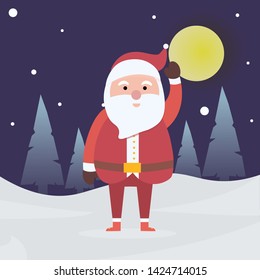 Merry Santa Claus with wide open hands stand smiling raster illustration postcard with cartoon character isolated on snow background