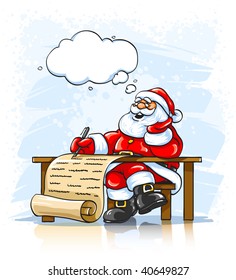 Merry Santa Claus writing Christmas greeting letter - vector illustration