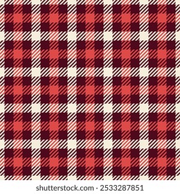 Merry seamless textile pattern, arabic background check texture. Tile tartan fabric plaid vector in red and antique white colors palette.