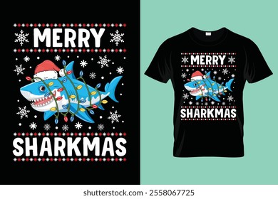 Merry Sharkmas Santa Ugly Christmas Lights Xmas