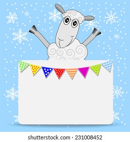 merry sheep and greeting-card with a garland,  vector  illustration