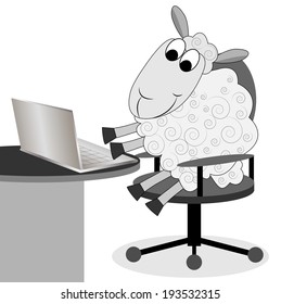 merry sheep works after a notebook, vector illustration