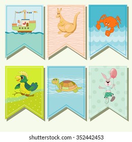 Merry small flags with animals