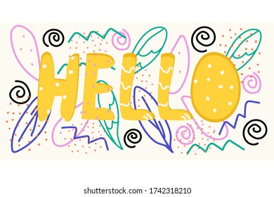 Merry summer bright inscription Hello. For printing on postcards, for designing blogs, sites and other information spaces. Vector graphics.