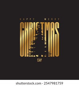 merry typo with Christmas tree, Merry Christmas, vector, greeting card, social media post, banner, poster, flyer, decoration card, invitation