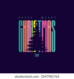 merry typo com árvore de Natal, Feliz Natal, vetor, cartão de saudação, post de mídia social, banner, cartaz, folheto, cartão de decoração, convite