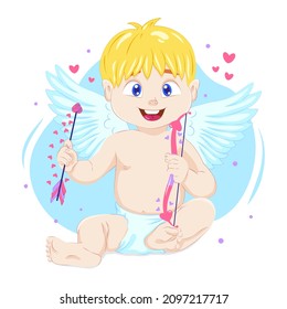 Merry vector cupid with hearts, a bow and arrow