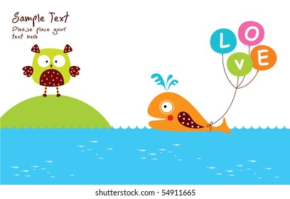 merry whale loves little owl