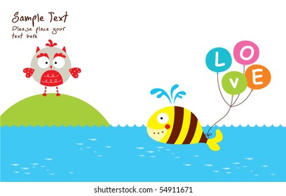 merry whale loves little owl