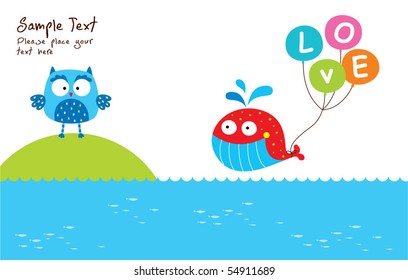 merry whale loves little owl