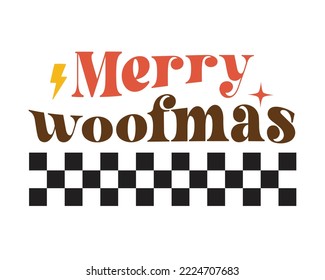 Merry woof MAs funny Christmas quote retro groovy typography sublimation SVG on white background