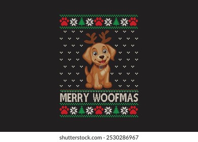  Merry Woofmas, Ugly Christmas t-shirt sweater Pattern design