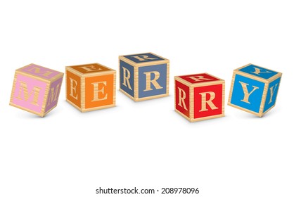 MERRY written with alphabet blocks - vector illustration