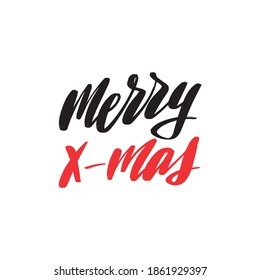 Merry X-mas calligraphy hand lettering with word isolated on white. Vector template for typography poster, sticker, banner, sticker, etc. 