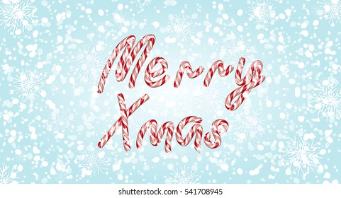 Merry X-mas candy lettering, vector
