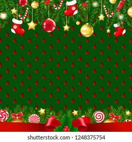 Merry Xmas Card With Border With Gradient Mesh, Vector Illustration