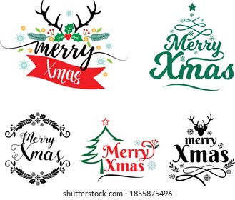 Merry Xmas card design with hand drawn text	