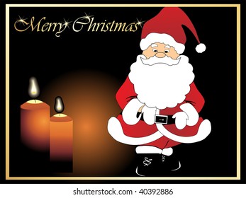 merry xmas card with santa claus and candle