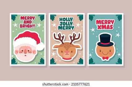 merry xmas cards with happy characters