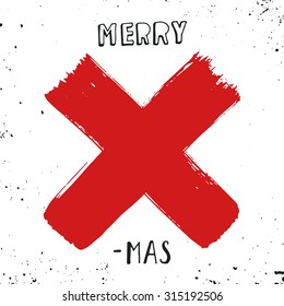 Merry X-mas. Christmas poster with hand lettering and decoration elements on grunge background.