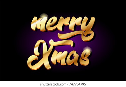 merry xmas christmas word text logo in gold golden 3d metal beautiful typography suitable for banner brochure design